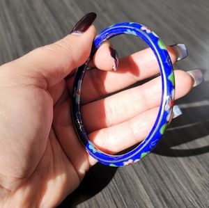 Vintage Cobalt Blue Cloisonne flower bangle bracelet